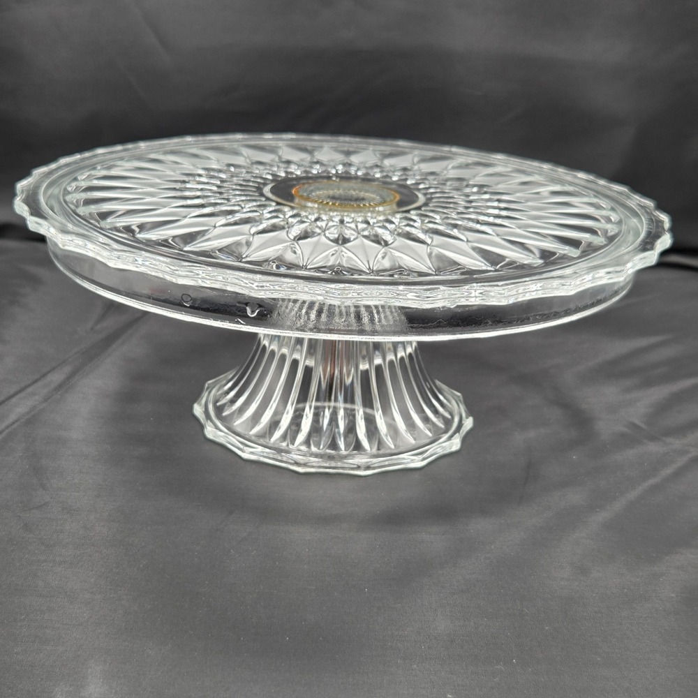 Jeanette‎ Depression Glass Clear Windsor Diamond Pedestal Cake Plate Stand